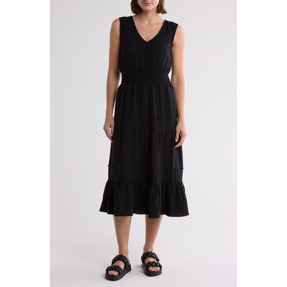 Short Sleeve Tiered Cotton Midi Dress Maisie Medium NWT